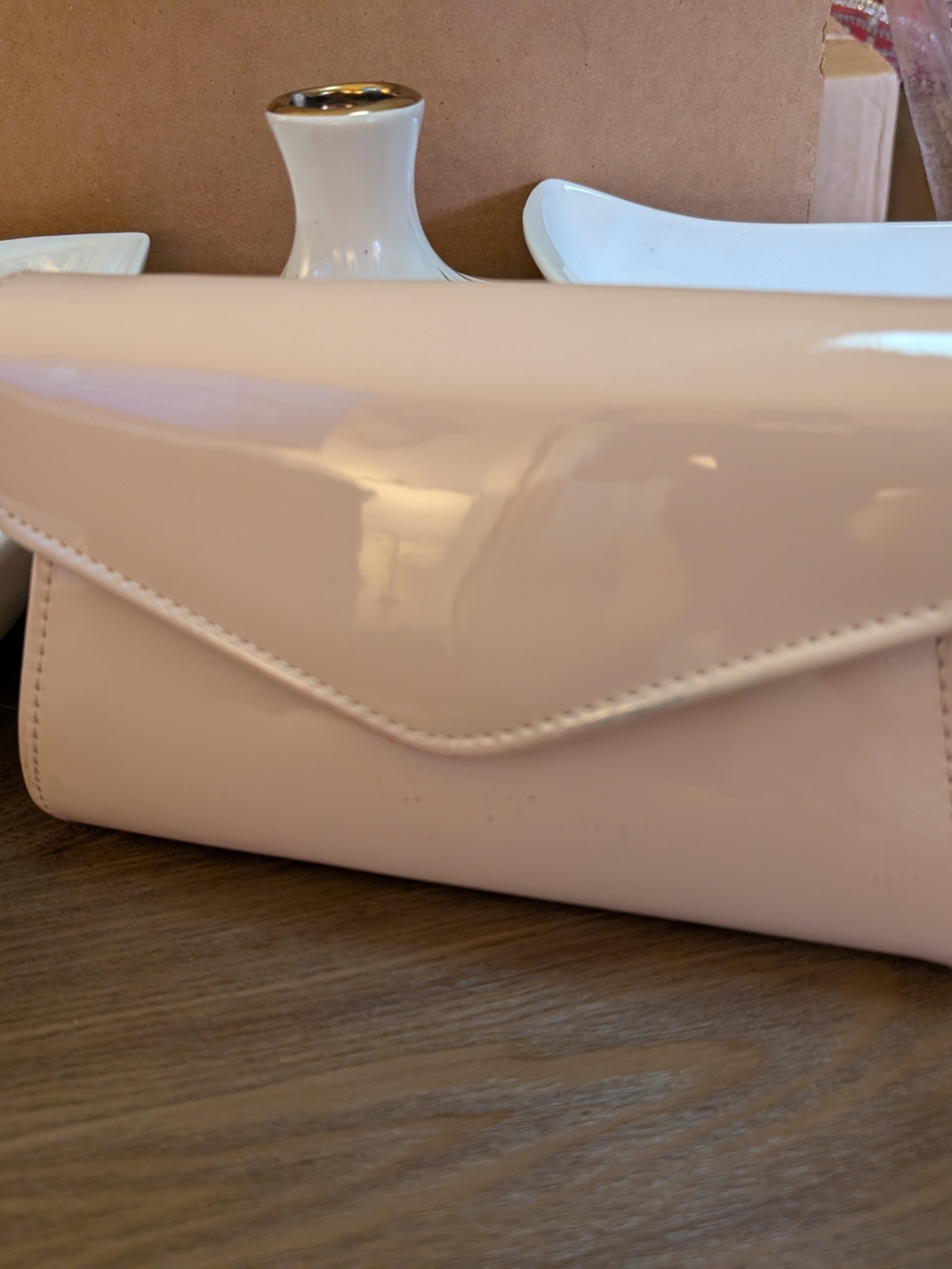 Elegant Patent Envelope Clutch - Bone